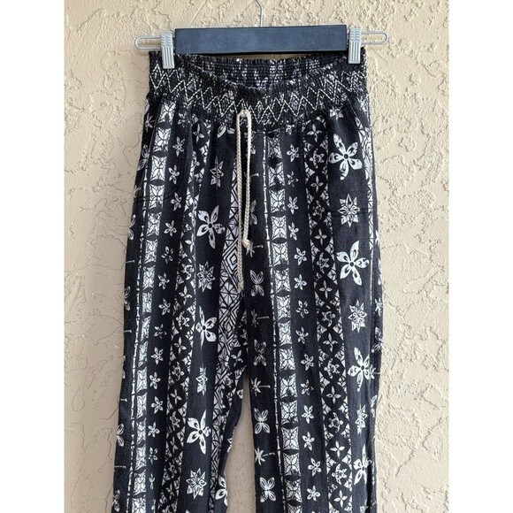 Kiss & Cry Women's Linen Blend Casual Pants Black & Ivory Sz Large Elastic Waist - Picture 1 of 6